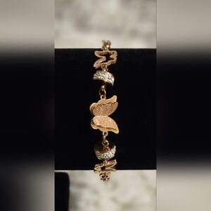 Stainless Steel Rose Gold Overlay Bracelet with‎ Butterfly Design 6.5"-8.5" NWT